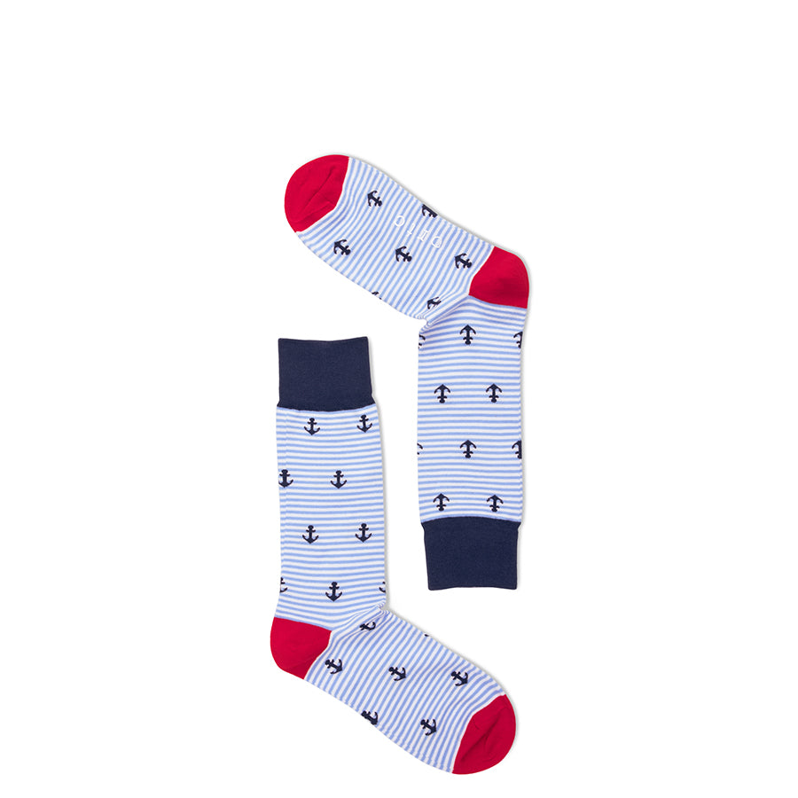 ANCHOR SOCKS- PALE BLUE AND WHITE STRIPES