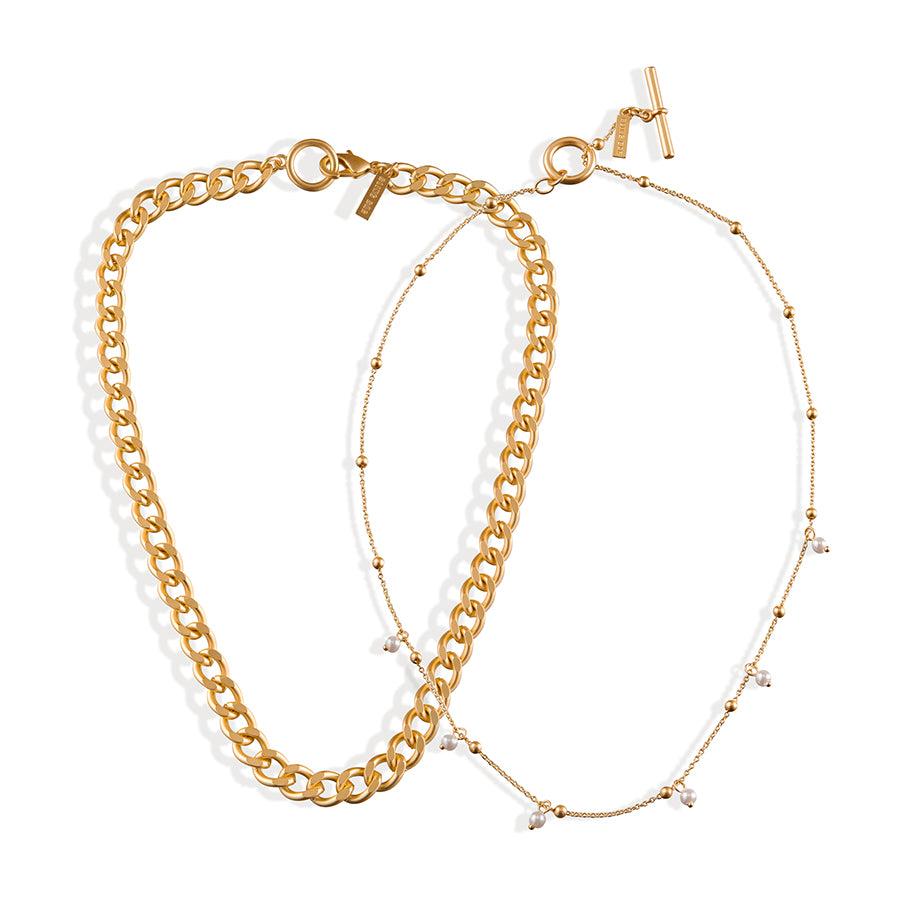 COLOMBINA NECKLACE SET - MATTE GOLD/PEARL